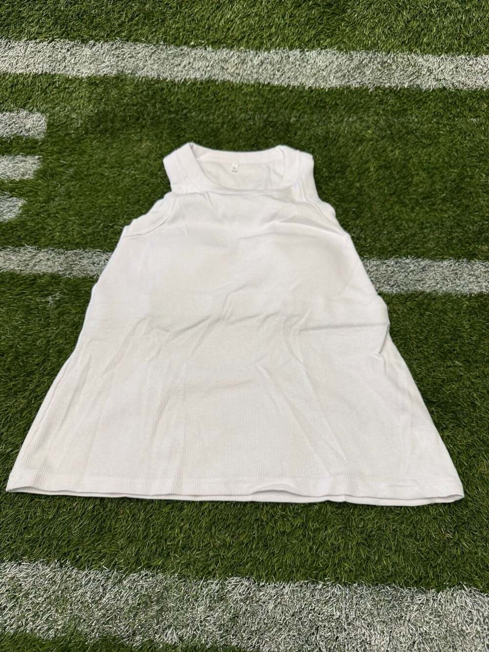 Ribbed Cotton High Neck Tank Top White Size XL